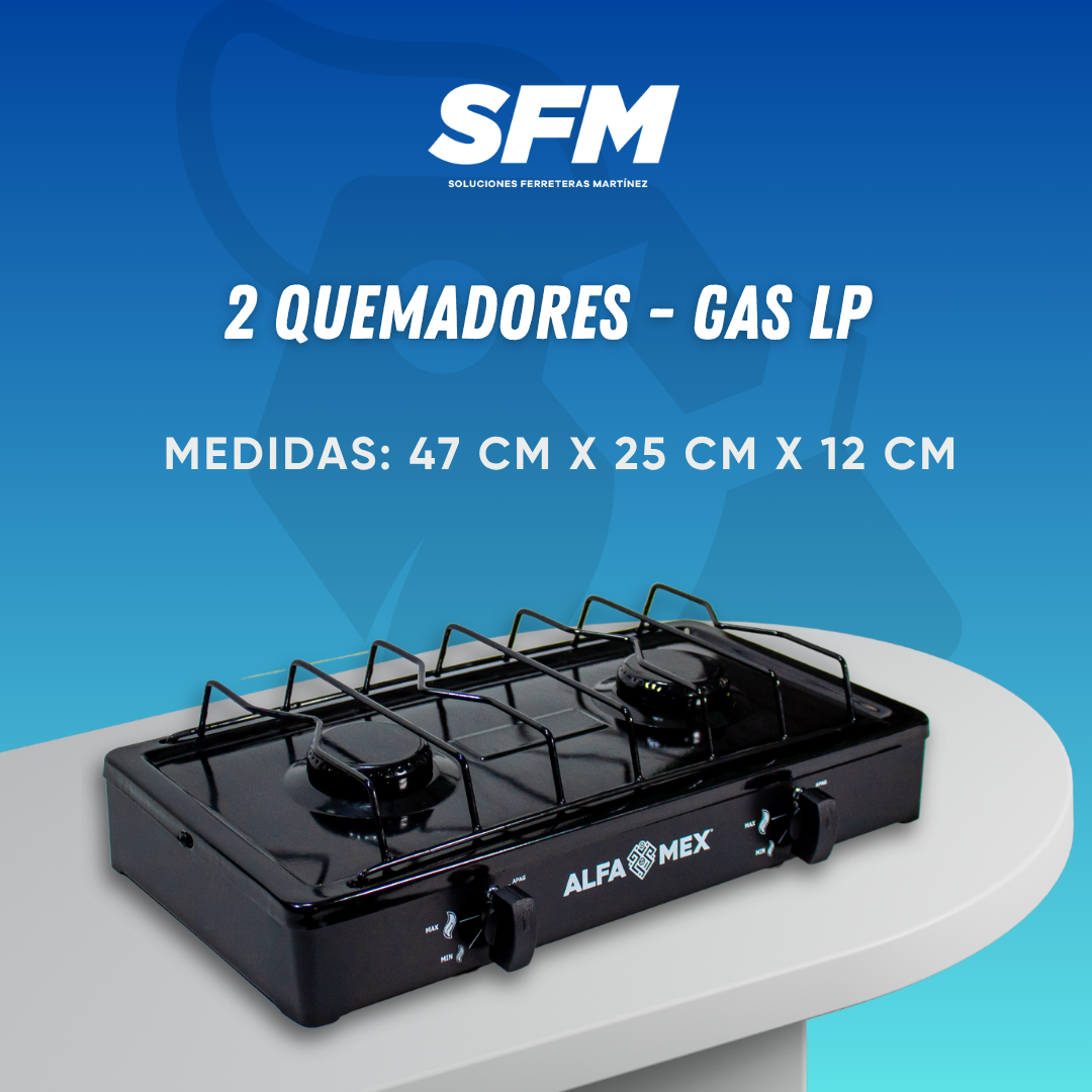 Parrilla de Gas LP Alfamex 2 Quemadores Acero Porcelanizado Negra
