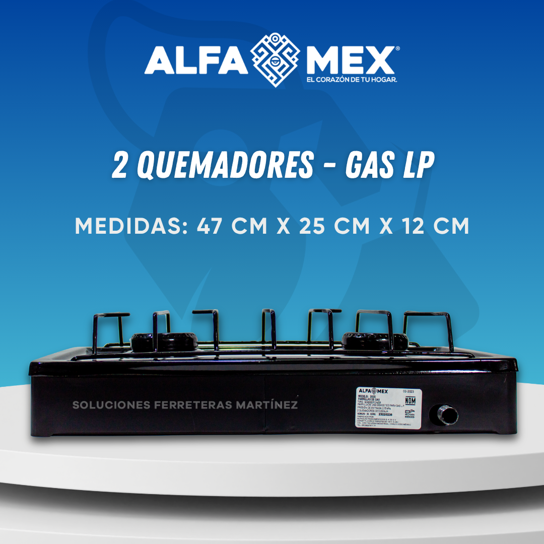 Parrilla de Gas LP Alfamex 2 Quemadores Acero Porcelanizado Negra
