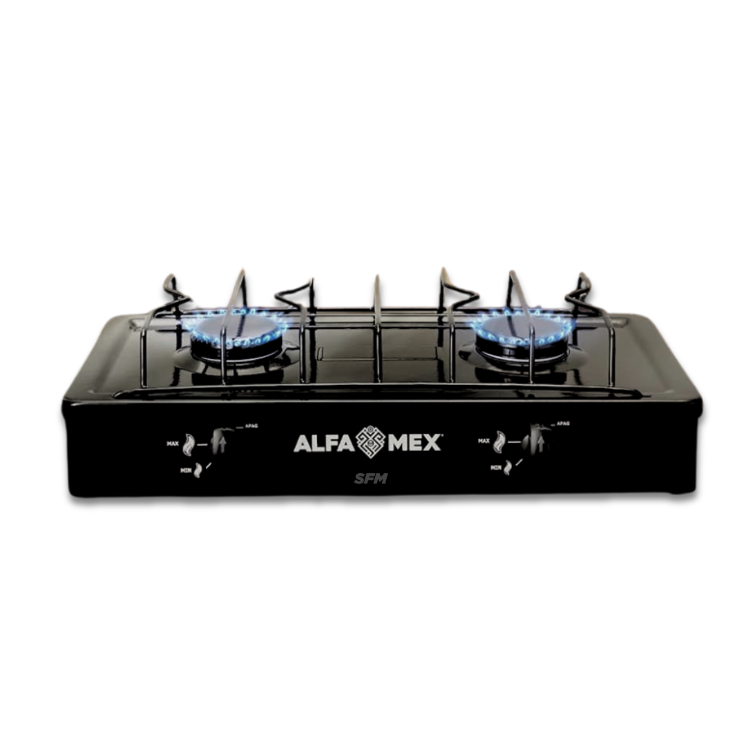 Parrilla de Gas LP Alfamex 2 Quemadores Acero Porcelanizado Negra